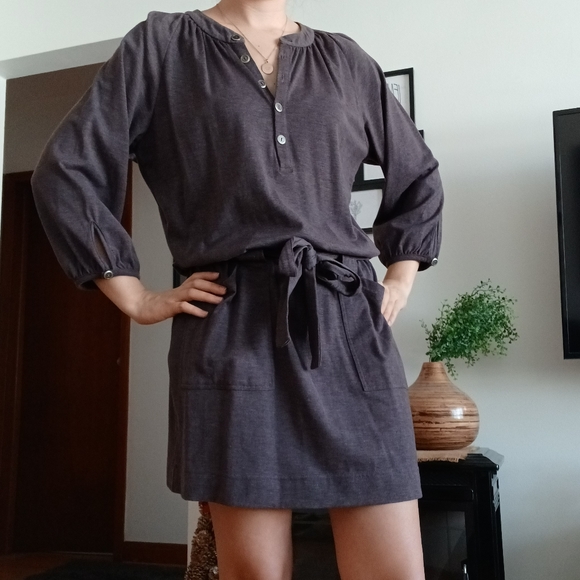 SOLD 5/30 🔮Taupe Belted Drop-Waist Dress - Picture 3 of 13